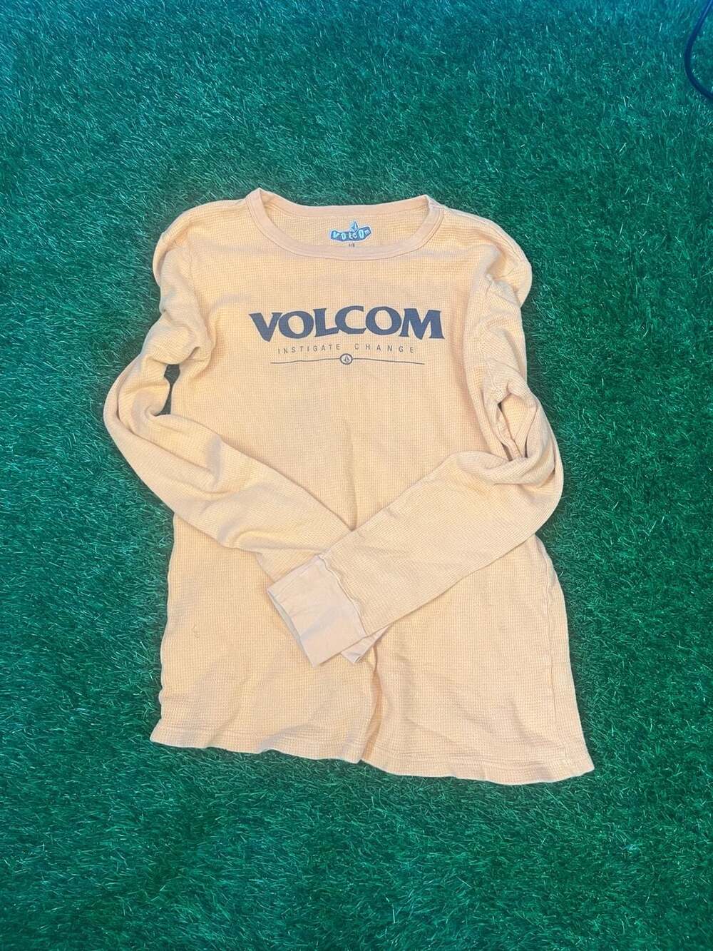 Volcom Instigate Change Long Sleeve Thermal Waffle Knit Shirt Peach Size L